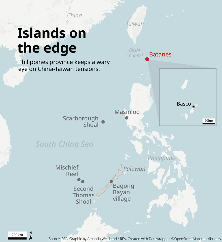 Islanders on small Philippine chain of Batanes worry a China-Taiwan conflict could spill over. They're close to Taiwan, which is only 193 km away. On a clear day, islanders say they can see Taiwan’s southern tip. benarnews.org/english/news/p…