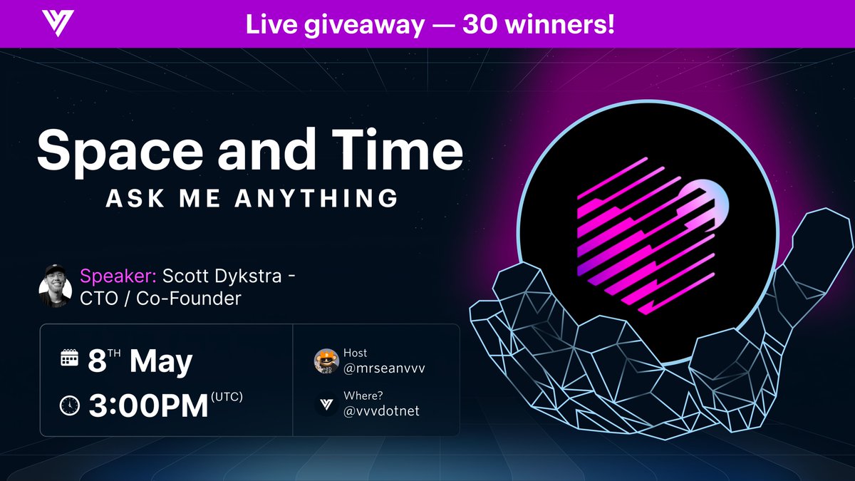 𓄀 ✰✰✰✰✰ (@mrseanvvv) on Twitter photo Another BANGER spaces event!
<a href="/SpaceandTimeDB/">Space and Time</a> 💥🎤
The verifiable compute layer for AI x Blockchain
With CTO <a href="/chiefbuidl/">Scott Dykstra</a>
Click & set reminder ➡️ x.com/i/spaces/1yNGa… Another BANGER spaces event!
<a href="/SpaceandTimeDB/">Space and Time</a> 💥🎤
The verifiable compute layer for AI x Blockchain
With CTO <a href="/chiefbuidl/">Scott Dykstra</a>
Click & set reminder ➡️ x.com/i/spaces/1yNGa…