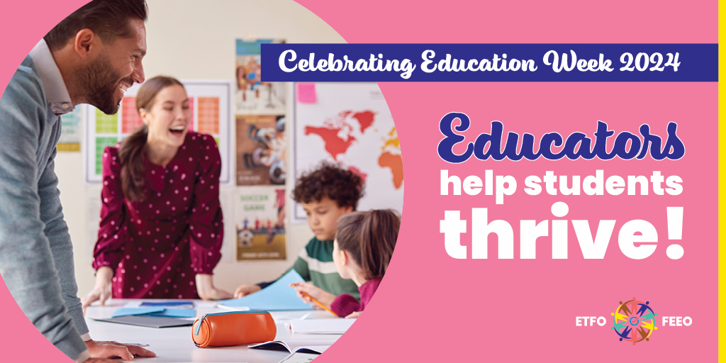 Along with celebrating educators, #EducationWeek is also an opportunity to commit to defending public education, given its invaluable role in empowering students and building stronger communities. READ the ETFO statement etfo.ca/news-publicati… #onted #EducationForAll