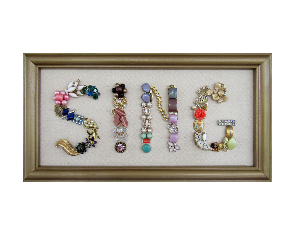 Framed Jewelry Art Sign Sing Vintage Jewelry #FramedJewelryArt #VintageJewelry #Inspirational #MothersDayGift #MomSisGift #HandcraftedOriginal #unique etsy.me/3y9fQ5h via @Etsy