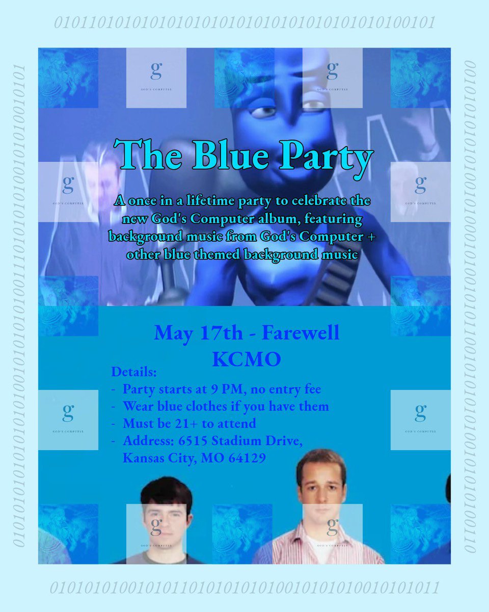 Friday, May 17: Join us for a special listening party for the latest God’s Computer album. Festivities begin at 9pm. Free entry. 21+. Wear something blue. 💙