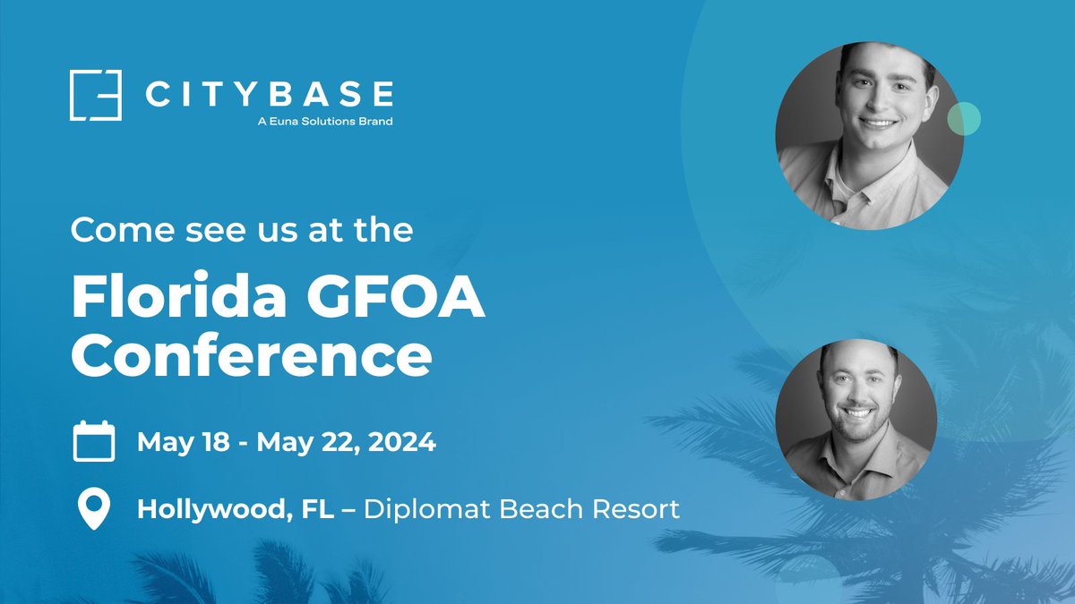 The CityBase team is headed to Florida for the annual Florida GFOA Conference! Stop by CityBase Booth #618, meet the team, and learn about how our technology can enhance the payment experience for your customers and staff!

#FLGFOA20204 #Govtech #CustomerService #billpay