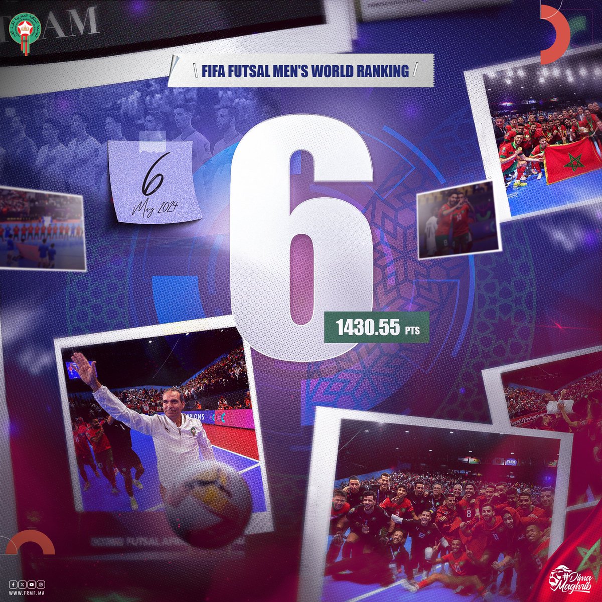 المنتخب الوطني لكرة القدم داخل القاعة سادس عالميا في أول تصنيف رسمي تصدره الفيفا 💪🏻 Our National Futsal Team is placed 6️⃣ worldwide in the first-ever FIFA Futsal World Rankings 🌍