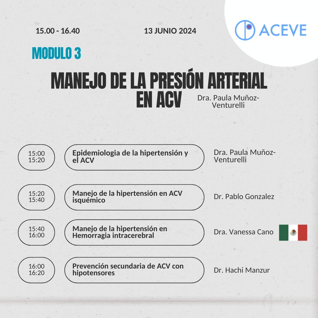 2DO CONGRESO CHILENO DE ENFEREMEDADES CEREBROVASCULARES 📅Este 13 y 14 de Junio 📍Hotel Radisson Blu, Las Condes, Santiago de Chile Conoce el Módulo 3 de nuestro programa, a cargo del Dra. Paula Muñoz-Venturelli. ✍️Inscríbete: forms.gle/H84dciVik9NhKT…