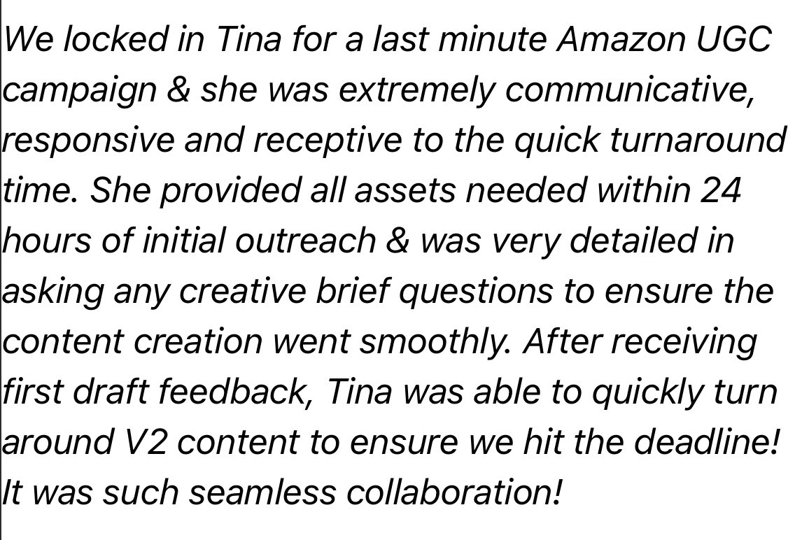 UGCtinaangelina's tweet image. Finished up my Amazon collabs and got the best testimonial my DREAM CLIENT 🫶🏼🤩 #ugc #amazonugc #ugcreview