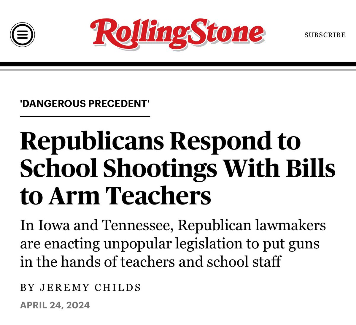 Good morning. This is your reminder that arming our teachers will not solve America’s gun violence problem. Don’t let the @GOP get away with this.