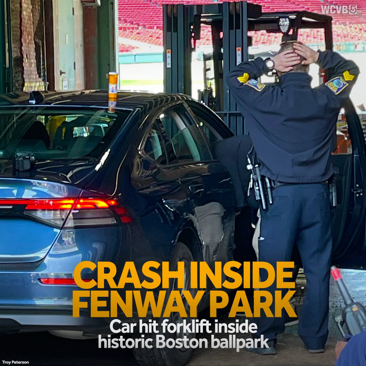 UPDATE: A car drove into Fenway Park on Monday morning and crashed into a forklift that was working inside the historic Red Sox ballpark... and police believe the same car was involved in earlier crashes in the city. wcvb.com/article/fenway… #FenwayPark #Boston #RedSox #Crash