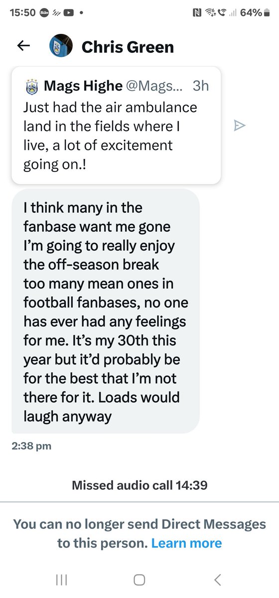 Can all Town fans gave a look at this that I was sent this afternoon, I'm really worried about what he has said to me. #hope he's OK.