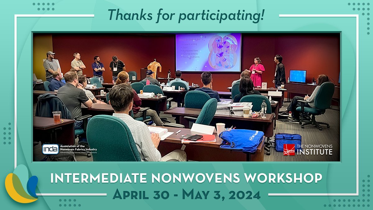 Thank you to those who attended the Intermediate Nonwovens Course last week! Ed Thomas, Matt O’Sickey &amp; the team at The Nonwovens Institute shared their expertise to help attendees strengthen their technical skills. The next course is Oct. 15-18, bit.ly/3G9ppTp