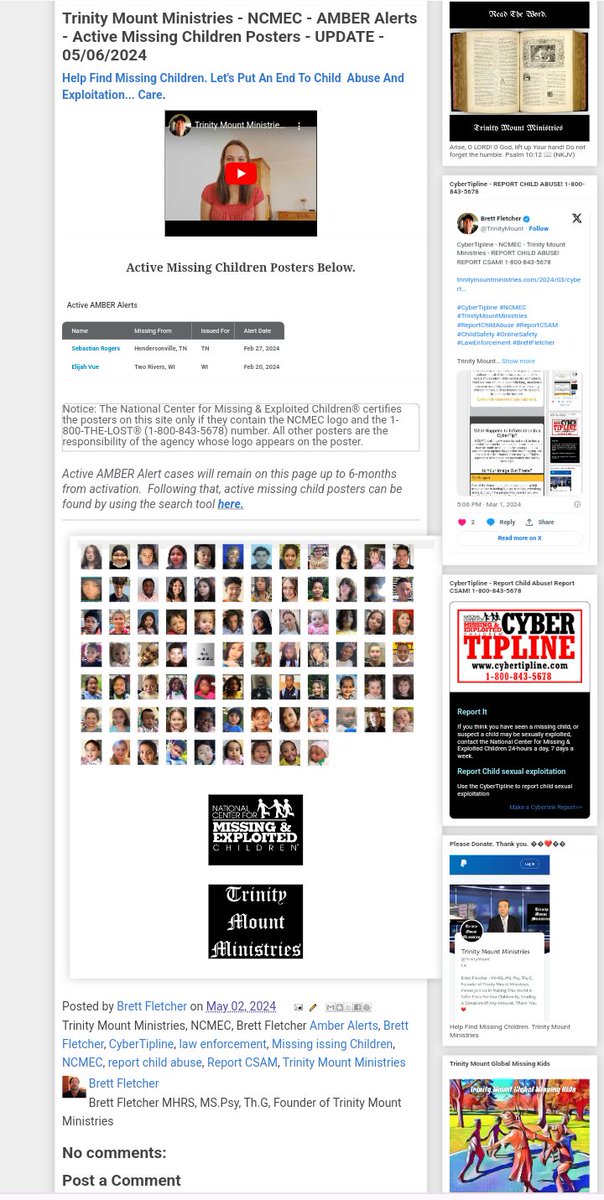 Trinity Mount Ministries - NCMEC - AMBER Alerts - Active Missing Children Posters - UPDATE - 05/06/2024

trinitymountministries.com/2024/05/trinit…

#TrinityMountMinistries #MissingChildren #NCMEC #AmberAlerts #CyberTipline #ReportChildAbuse #ReportCSAM #ChildSafety #OnlineSafety #BrettFletcher…