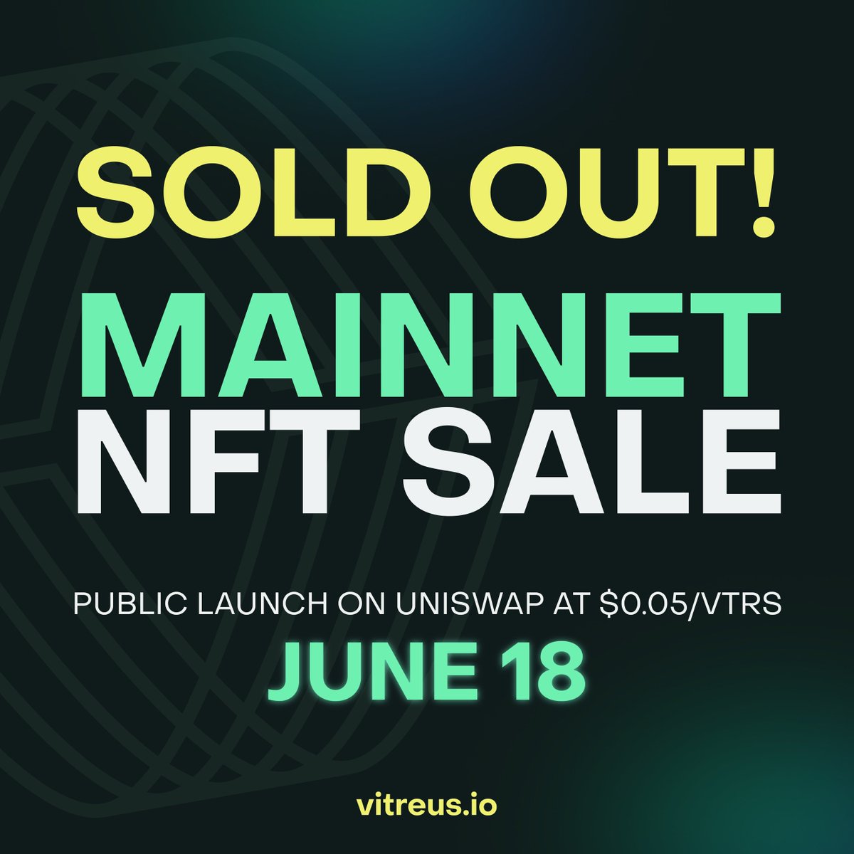 📣 SOLD OUT!!

It brings us great joy to ANNOUNCE that Vitreus DAO’s MainNet NFT Sale has SOLD OUT 10 days early!!

What a fantastic response to the hard work put forth by the community over the past 14 months! 

Claiming information will be communicated as soon as it’s ready.