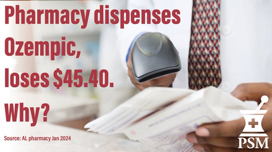 When a PBM does not pay a pharmacy enough to even cover the cost of purchasing a medicine, the pharmacy loses money. Like this pharmacist in AL who lost of $45 to fill just one prescription. Read more about this issue at the link: safemedicines.org/2024/02/pbmbla…