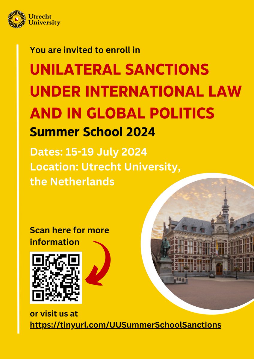 We are launching the summer course focusing on Unilateral #Sanctions & international law. Directed by Alexandra Hofer. Taught with @CedricRyngaert @istrefik, Felipe Rodriguez Silvestre & myself. Combined with a visit to the Dutch ministry. Join us! utrechtsummerschool.nl/courses/law/un…