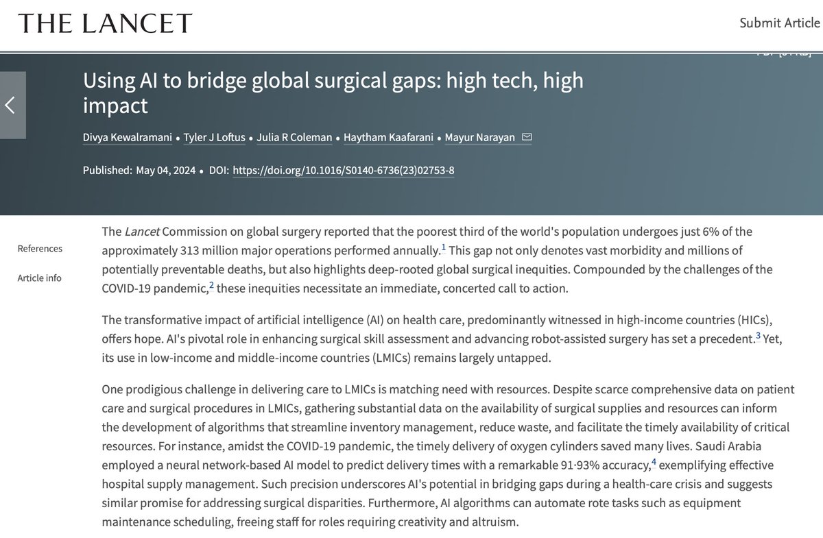 Grateful for the opportunity to share our insights in @TheLancet and for the constant support and trust of my mentors throughout this journey. Starting the week with a heart full of gratitude. ♥️ @SurgEdMD @_TylerLoftus @JuliaColemanMD @hayfarani @me4_so @SAGES_Updates