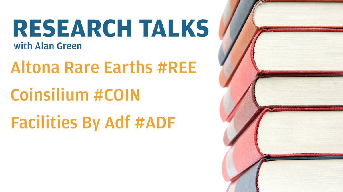🎙 𝗥𝗘𝗦𝗘𝗔𝗥𝗖𝗛 𝗧𝗔𝗟𝗞𝗦 🎙 

Coming up on the Bank Holiday #ResearchTalks @StockBoxMedia podcast this evening at 6pm with @MarkEJFairbairn & @Alan__Green @Brand_UK ⬇️ 

▫️ @AltonaRareEarth #REE

▫️ @CoinsiliumGroup #COIN #BTC

▫️ @FacilitiesByADF #ADF

🎧Stay tuned!
