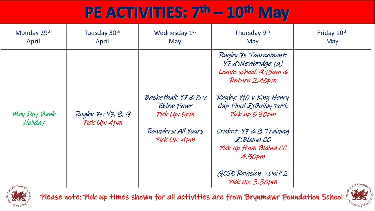 Please see photos below for the activities taking place this week 👇 @missridout_pe @tom9edwards @Brynmawr_school