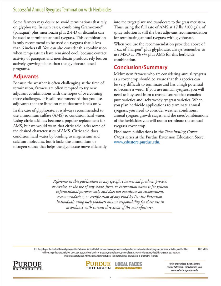 I have gotten lots of calls/texts/emails about poor control of annual ryegrass cover crops in the eastern cornbelt this spring. Here is a publication we did a few yrs ago that outlines control measures in burndown situations. @PurdueAg @PurdueExtension