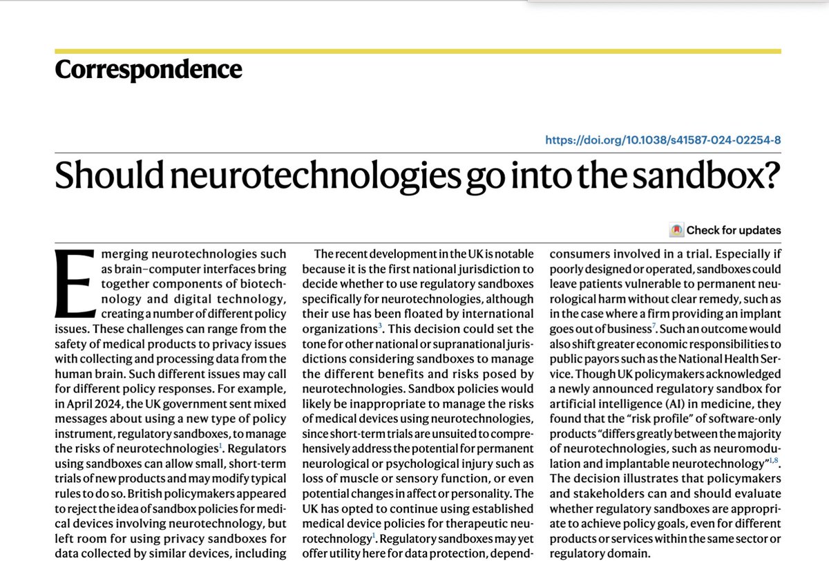 Emerging neurotechnologies such as brain–computer interfaces bring together components of biotech and digital technology, creating a number of different policy issues which may call for different policy responses go.nature.com/3UNCZDb rdcu.be/dG5QO