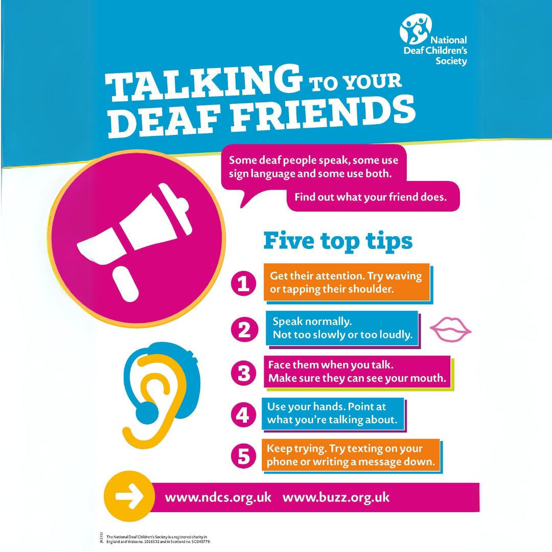 It's Deaf Awareness Week, a time to promote awareness of deaf culture and communication needs. Here are some tips for communicating with people around you who may be deaf or partially deaf! Go to rnid.org.uk/information-an… #DeafAwareness