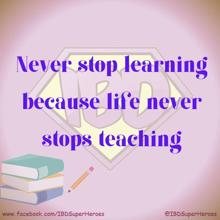 #MondayMotivation

'Never stop learning because life never stops teaching' 

#IBDSuperHeroes 💜 #Crohns #Colitis #IBD #CrohnsDisease #UlcerativeColitis #IBDawareness #CutTheCrap #IBDVisible #IBDBeyondBorders #MakingTheInvisibleVisible #InflammatoryBowelD… instagr.am/p/C6oZuGlpLCg/