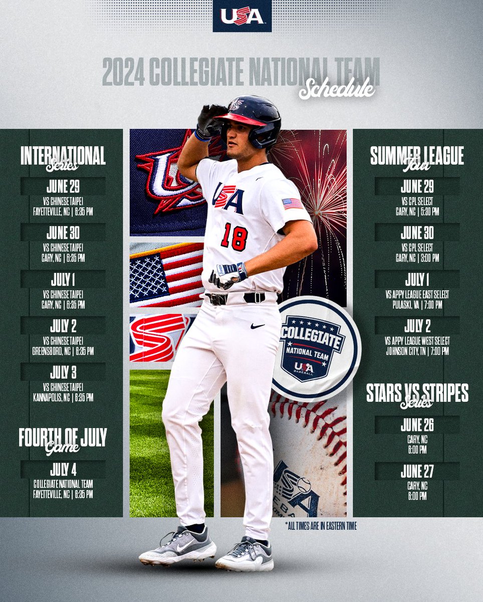 🚨 SCHEDULE RELEASE 🚨 Featuring: 🤝 International Friendship Series ☀️ Summer League Tour 🇺🇸 Stars vs. Stripes 🎆 Fourth of July game READ: usabaseball.com/news/usa-baseb…