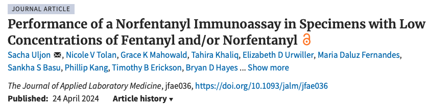 New from our collaboration with Pathology <a href="/BrighamWomens/">Brigham and Women's Hospital</a> <a href="/BrighamResearch/">Brigham and Women’s Research</a> - we assessed the performance of new generation #fentanyl assays to define their performance in clinical care:
academic.oup.com/jalm/advance-a…