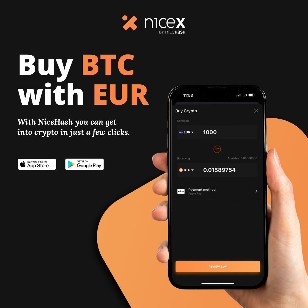 Since its creation #Bitcoin came through a lot of ups and downs and now there is no doubt that it's here to stay and change the future of finance.

Use #NiceX Exchange as the easiest way to buy $BTC with EUR and become a part of that #crypto future now!

nicehash.com/my/tradeview/B…