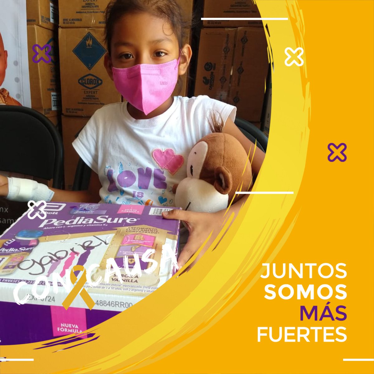 Entregamos una caja completa de Pediasure a Ximena, para ayudarle en su nutrición durante el tratamiento, donada por nuestro amigo @G61Gabriel, el monito que la acompaña fue donado por alumnos del COBAO Plantel 32 de Cuilapam. Gracias a todos por hacerlo posible ❤️🎗️ #ConCausa