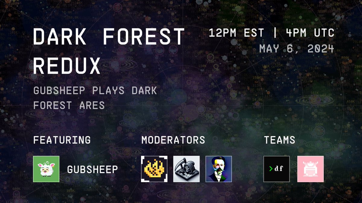 Redstone Chain (@redstonexyz) on Twitter photo 🔴🪨🚀🛰️☄️In ONE HOUR get ready for our very special livestream of DF Ares from <a href="/DFArchon/">DF Archon (🦑,🪐)</a> with <a href="/gubsheep/">gubsheep</a>, one of the original creators of Dark Forest.
Tune into our Twitch stream with <a href="/DFArchon/">DF Archon (🦑,🪐)</a> members <a href="/ddy_mainland/">byeddy.eth (🦑,🪐)</a>, <a href="/PavelRudolf3/">9Stx6</a>, and moderator <a href="/biscaryn/">biscaryn</a> from <a href="/latticexyz/">Lattice</a>. 🔴🪨🚀🛰️☄️In ONE HOUR get ready for our very special livestream of DF Ares from <a href="/DFArchon/">DF Archon (🦑,🪐)</a> with <a href="/gubsheep/">gubsheep</a>, one of the original creators of Dark Forest.
Tune into our Twitch stream with <a href="/DFArchon/">DF Archon (🦑,🪐)</a> members <a href="/ddy_mainland/">byeddy.eth (🦑,🪐)</a>, <a href="/PavelRudolf3/">9Stx6</a>, and moderator <a href="/biscaryn/">biscaryn</a> from <a href="/latticexyz/">Lattice</a>.