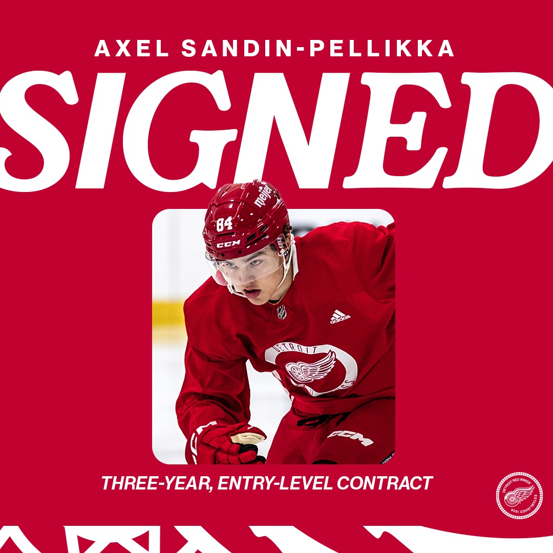 UPDATE: The #RedWings today signed defenseman Axel Sandin-Pellikka to a three-year, entry-level contract.