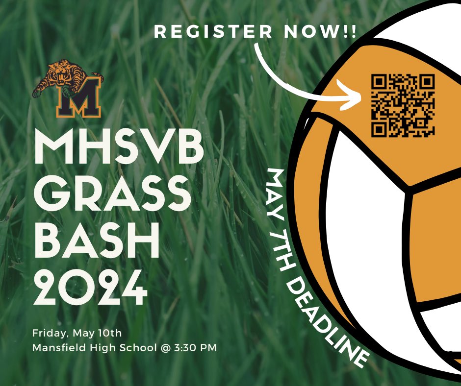 If you’re looking for a good time, stop looking! Make plans to play in our MHSVB Grass Bash on Friday, May 10th at MHS. The registration deadline is quickly approaching - don’t miss out on the fun! 💛🐯🏐🖤 Use the link below to register ⬇️ tinyurl.com/mhsvbgrassbash…