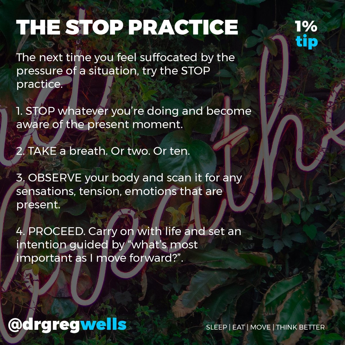 Think Clearly 1% Tip: The STOP Practice

Learn more about healthy high-performance on my blog: drgregwells.com/blog.

#sharpenyouredge #mentalhealth #breathe #journaling #wellness #healthylifestyle #mindset #brain #creativity #mindful #meditation #gratitude