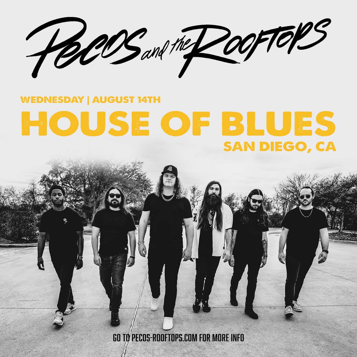 NEW SHOW! Pecos & The Rooftops will be in the house on 8/14! Presale begins on 5/7 @ 10am w/ code: BACKSTAGE. General sale begins on 5/10 @ 8am. To purchase tickets or get more info click: livemu.sc/4a4kuyG @pecos_rooftops