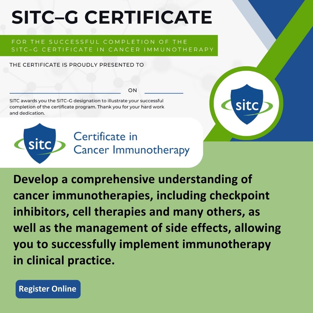Earn the @sitcancer Certificate in #Cancer #Immunotherapy to support your knowledge and skills to provide effective and safe care for patients treated with cancer immunotherapy. Register at: sitcancer.org/professional-d… #ImmunoOncology