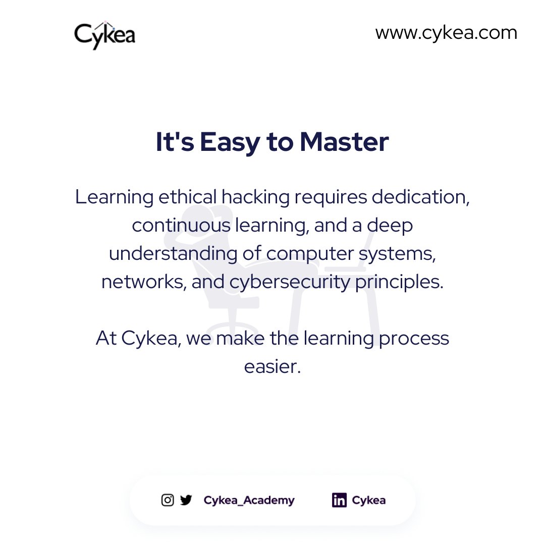 We strive to dispel myths and provide aspiring ethical hackers with the knowledge, skills, and guidance they need to succeed. ✨💫

Enrollment Opens Soon at the Cykea Ethical Hacking Academy 🎉

#ethicalhacking #CyberSecurity #myth