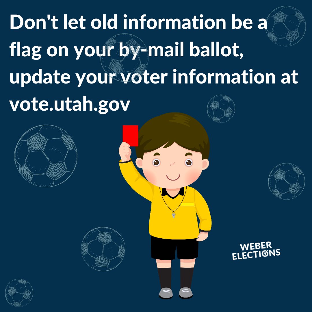 Don't let old information be a flag on your by mail ballot update your voter information at vote.utah.gov

 #soccer #votebymail #weberelections #utahvotesbymail #webercounty #voterregistration #electionsutah #utahelections