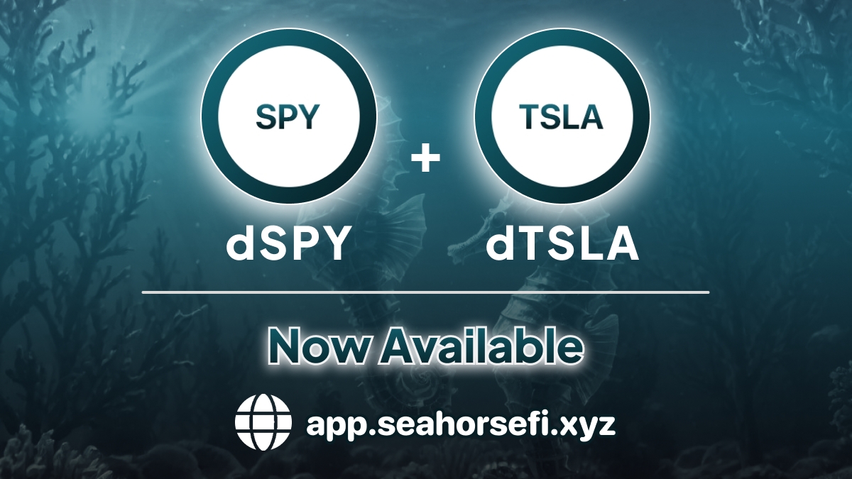 Thanks for waiting, here we go.

dSPY and dTSLA now LIVE on app.seahorsefi.xyz

Collateral factor is 18%, more yield strategies now made possible.

$DFI #Defichain