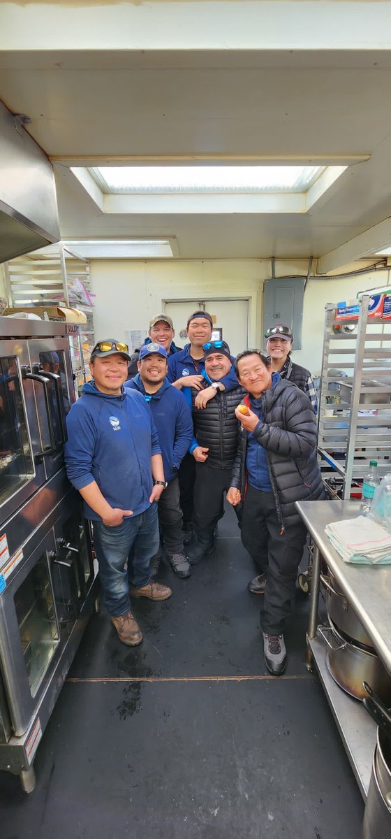 Say hi to our 2023 team of chefs on the ice last season, culinary professionals from across the globe. Chefs Nestor, Twitty, Matt, Ritchie, Pato, Pan, and Charlie! Not pictured are the equally awesome Effardy, Seba, Karin, and Kevin. #CulinaryAdventures Photo: Matt Murphy