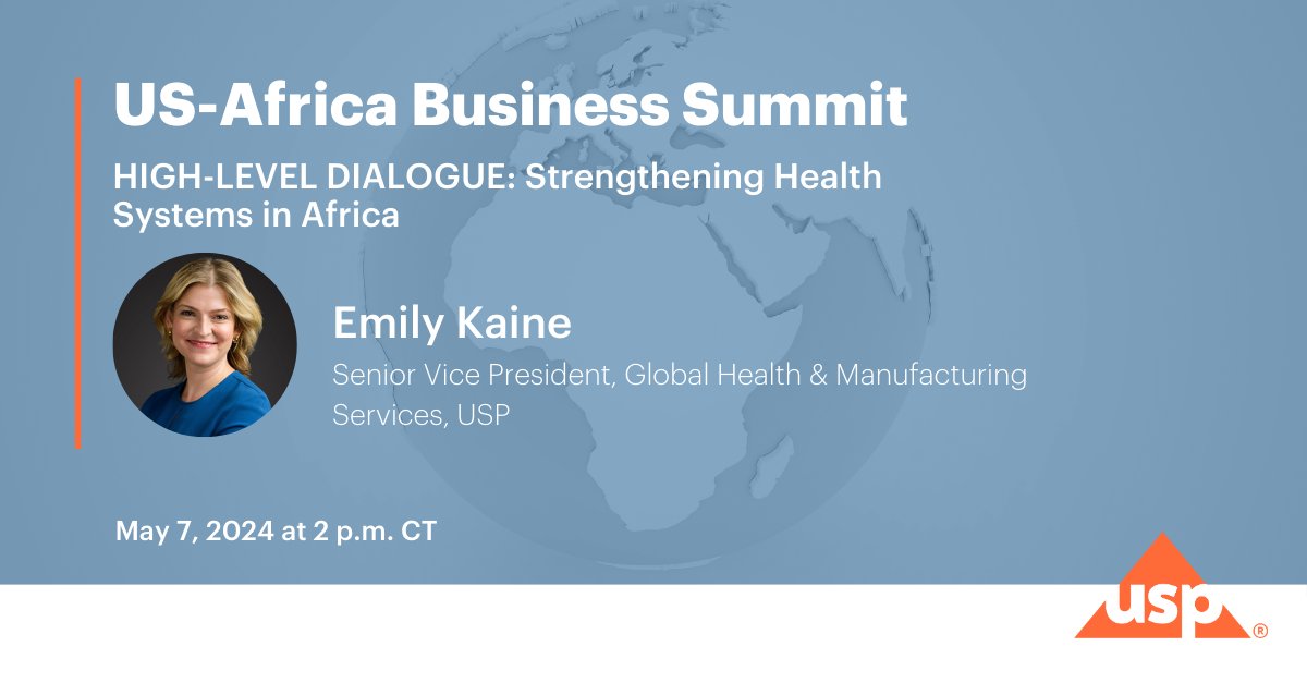 Looking forward to Tuesday’s high-level dialogue at the #USAfricaBizSummit on #HealthSystems strengthening in #Africa with @USPharmacopeia's @EmilyKaine, @JMNPresidente, @JNkengasong, @allanpamba, and @pfizer’s Emma Andrews. Learn more: ow.ly/YhKn50Rlb9t @CorpCnclAfrica