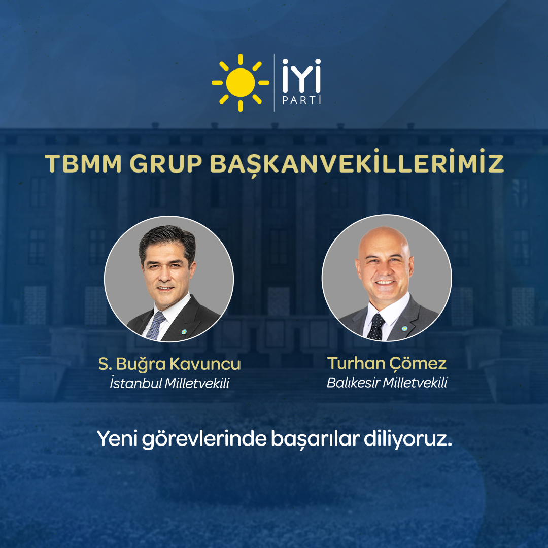 Partimizin TBMM Grup Başkanvekilliğine seçilen; İstanbul Milletvekilimiz Sayın @SBugraKavuncu’ya ve Balıkesir Milletvekilimiz Sayın @ComezTurhan’e yeni görevlerinde başarılar diliyoruz. Partimize ve milletimize hayırlı, uğurlu olsun...