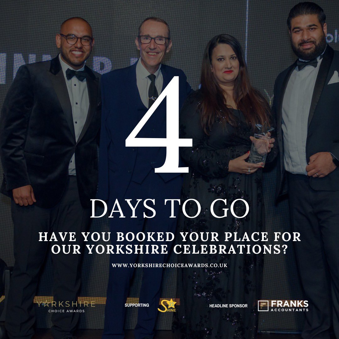 With just 4 days left to reserve your spot at our 2024 awards, the countdown is on⏰ It's fantastic to witness the influx of bookings; we're anticipating a full house. Please note spaces are now limited. Secure your place today by booking here yorkshirechoiceawards.co.uk/tickets #yca2024