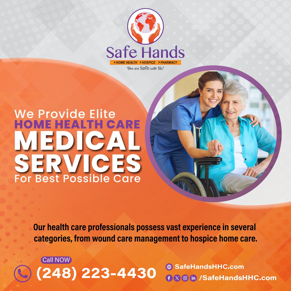 Ensuring your loved ones receive the highest standard of care from the comfort of home. 

Feel free to contact us now: +1 (248) 223-4430
or
Visit us: safehandshhc.com

#HomeHealthCare #EliteCare #SafeHands #HealthAtHome #CompassionateCare #SeniorWellness #QualityHomeCare