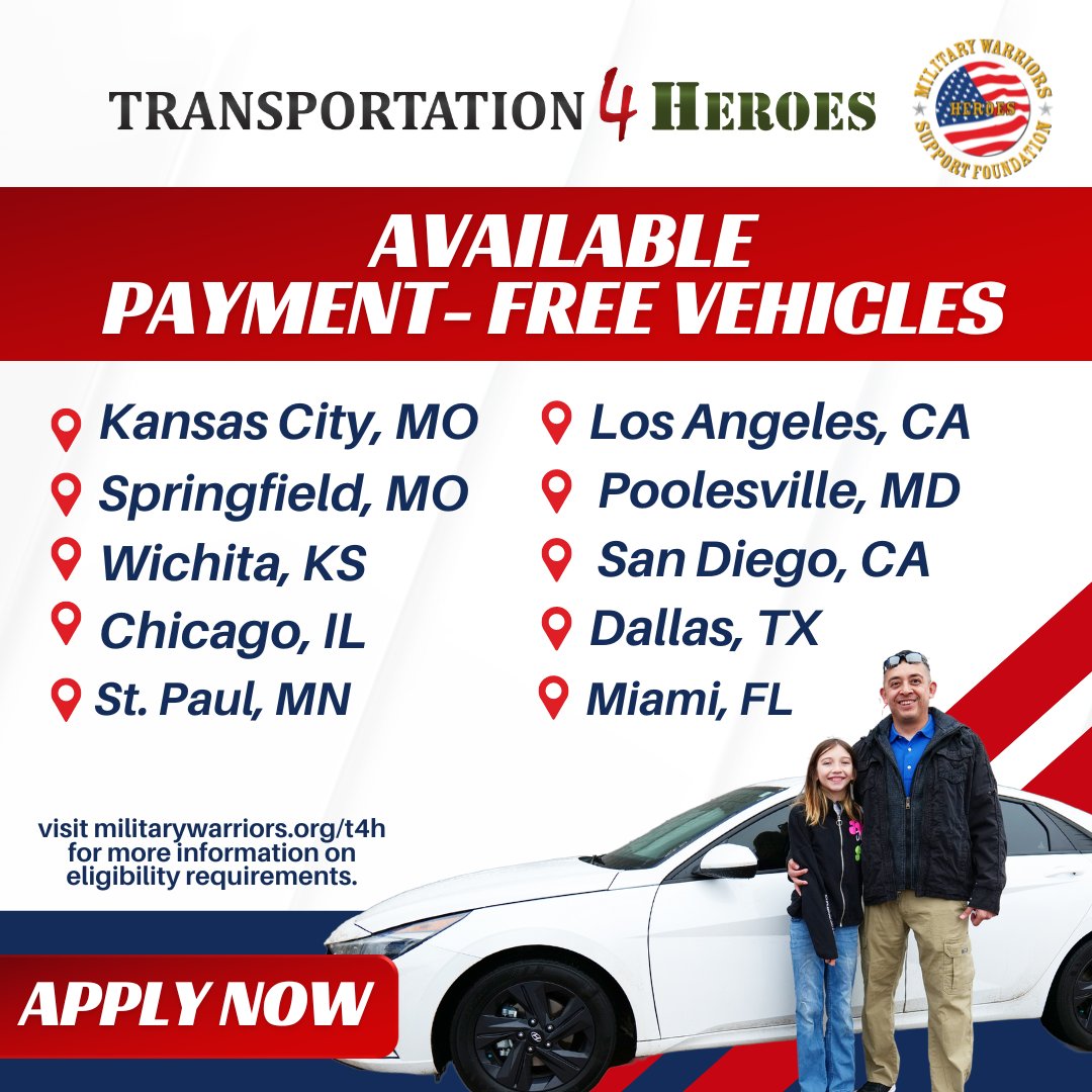 Are you a combat-wounded veteran or Gold Star spouse?  We have several payment-free vehicles ready for application! APPLY TODAY: militarywarriors.org/main-programs/… #tranportation #veterans #veteransupport #HelpingHeroes #freevehicles