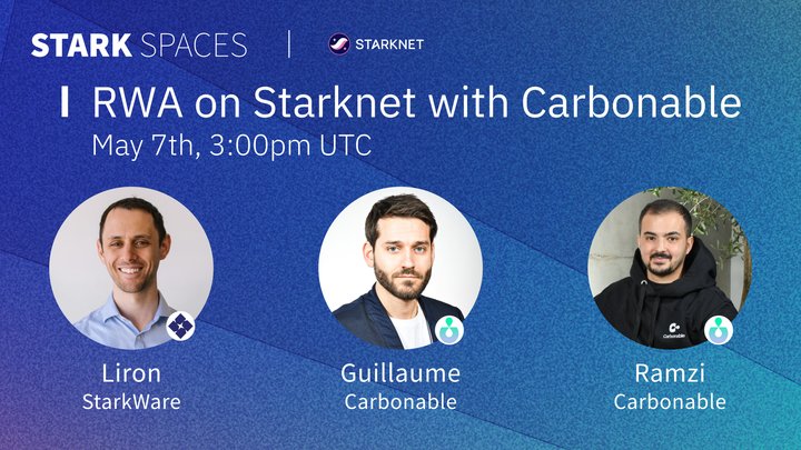 All of this is made transparent thanks to Carbonable's infrastructure, powered by Starknet 🐺 To learn more, see you tomorrow at 3PM UTC on Twitter, LinkedIn or Youtube, as you prefer 🕺 @HaymanLiron will be joined by Carbonable's two co-founders, @Rmzlb and @G_Leti_.