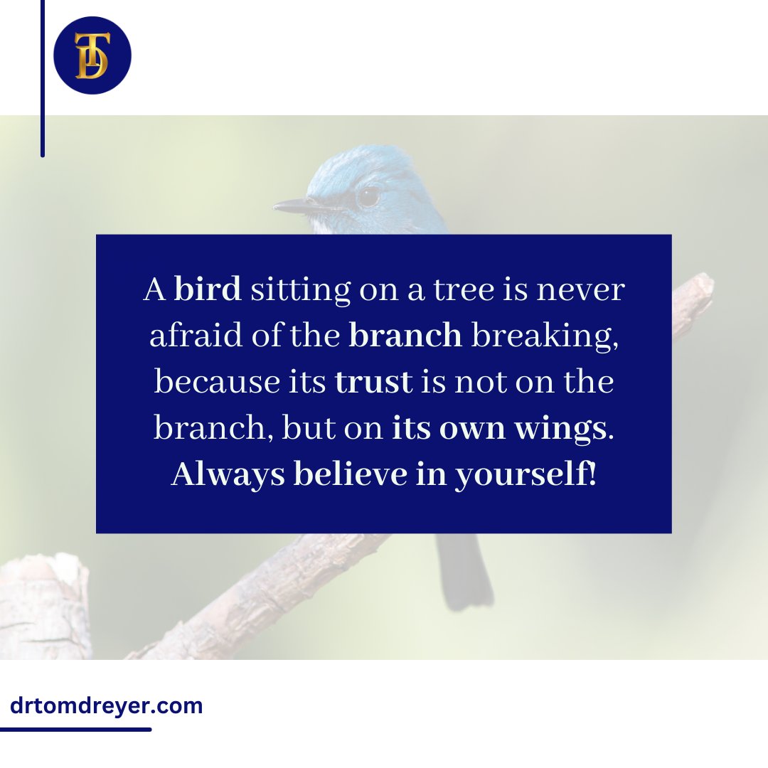 Trust in your own wings —your abilities, your vision, your values. When you believe in yourself, you open up the possibility of reaching new heights and achieving what seems impossible.

#BelieveInYourself #LeadershipWisdom #Motivation #SelfTrust #PersonalGrowth #DrTomDreyer