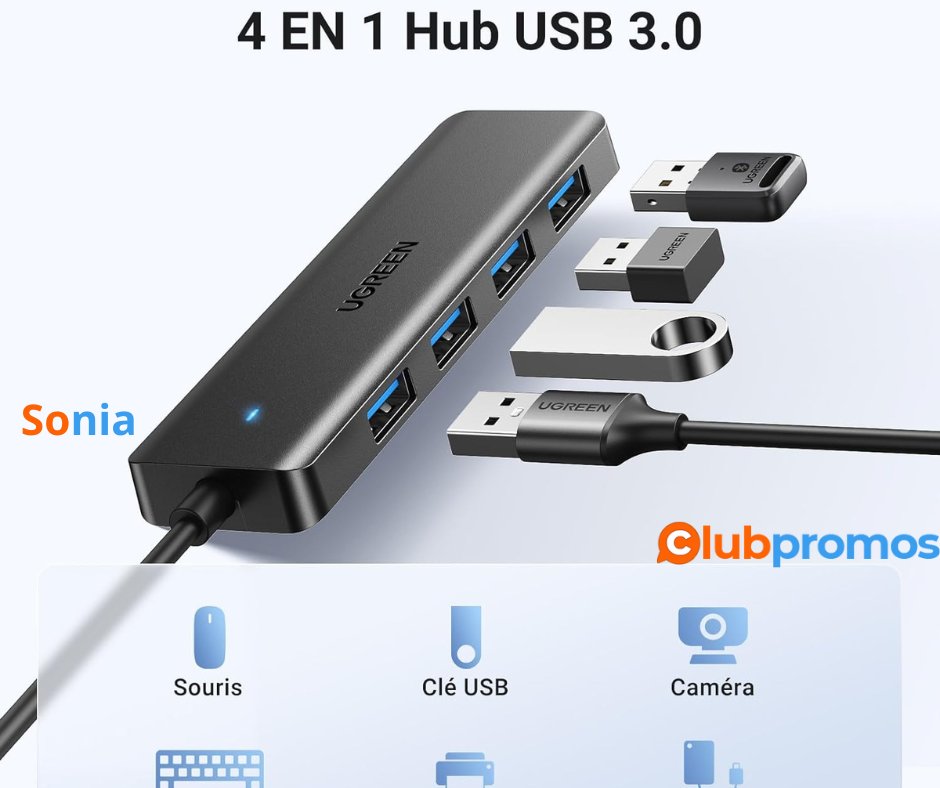 Clubpromos's tweet image. Vu à 7,47€  🚀 UGREEN Hub USB 3.0 4 Ports : ultra fin, 5 Gbps et compatible avec de nombreux appareils. HOP 👉 bit.ly/4aoyMKR 

#BonPlan #UGREEN #HubUSB #Amazon