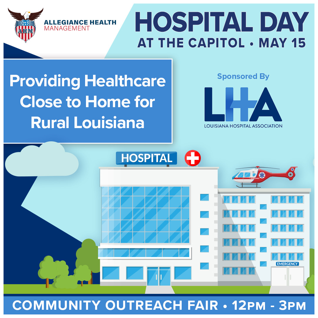 Visit LHA’s Community Outreach Fair on May 15 to learn how Allegiance Health Management is providing quality healthcare close to home throughout rural Louisiana. #LaHospitalDay #CaringForPatients #StrengtheningCommunities #lalege