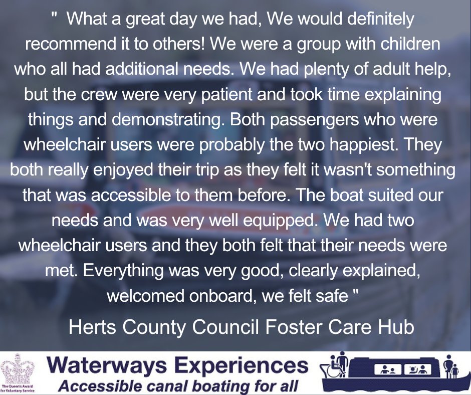 Thank you to Herts County Council Foster Care Hub for this great review from your recent trip. Our three well equipped boats are family & disability friendly, supported by our enthusiastic & experienced volunteer crew #CharityTuesday #BoatHire #Community #TestimonialTuesday