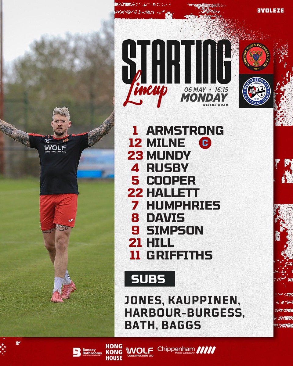 Here’s how we line for this afternoons Marsh Cup Final against Worcester City… #𝗨𝗧𝗤𝗧𝗼𝗴𝗲𝘁𝗵𝗲𝗿 🔴⚪️