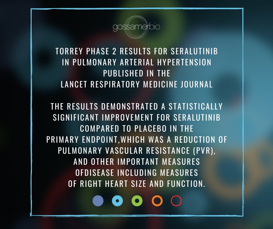 gossamer bio announces publication of TORREY phase 2 results in the lancet respiratory medicine journal. Read the full Press Release: ow.ly/yY2b50RxnAR #PAH #seralutinib